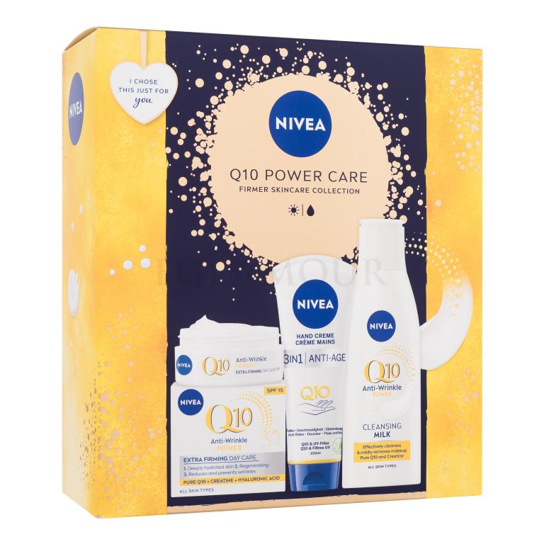 Nivea Q10 Power Care Zestaw krem do twarzy na dzień Q10 Anti-Wrinkle Power 50 ml + mleczko oczyszczające do twarzy Q10 Anti-Wrinkle Power 200 ml + krem do rąk Q10 Anti-Age 100 ml