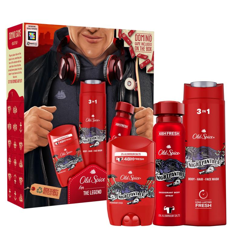 Old Spice Nightpanther Zestaw deostick 50 ml + dezodorant 150 ml + żel pod prysznic 400 ml + domino papierowe