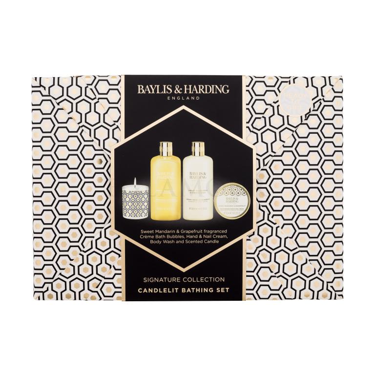 Baylis &amp; Harding Sweet Mandarin &amp; Grapefruit Signature Collection Candlelit Bathing Set Zestaw żel pod prysznic 300 ml + płyn do kąpieli 300 ml + świeczka zapachowa 60 g + krem do rąk i paznokci 50 ml