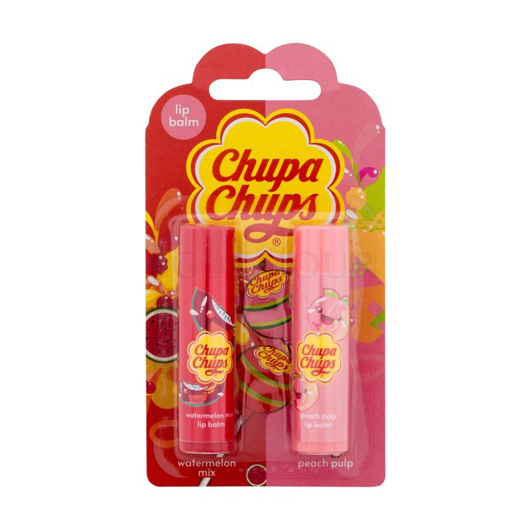 Chupa Chups Lip Balm Duo SET1 Zestaw balsam do ust 4 g Watermelon Mix + balsam do ust 4 g Peach Pulp