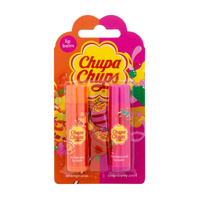 Chupa Chups Lip Balm Duo SET2 Zestaw balsam do ust 4 g Orange Pop + balsam do ust 4 g Strawberry Swirl