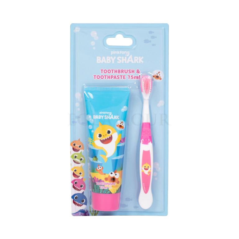 Pinkfong Baby Shark Zestaw szczoteczka do zębów 1 szt. + pasta do zębów 75 ml Uszkodzone opakowanie