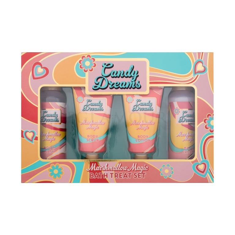 Xpel Candy Dreams Marshmallow Bath Treat Set Zestaw żel pod prysznic Marshmallow Magic 100 ml + peeling do ciała Marshmallow Magic 50 ml + mleczko do ciała Marshmallow Magic 50 ml + krem do kąpieli Marshmallow Magic 100 ml