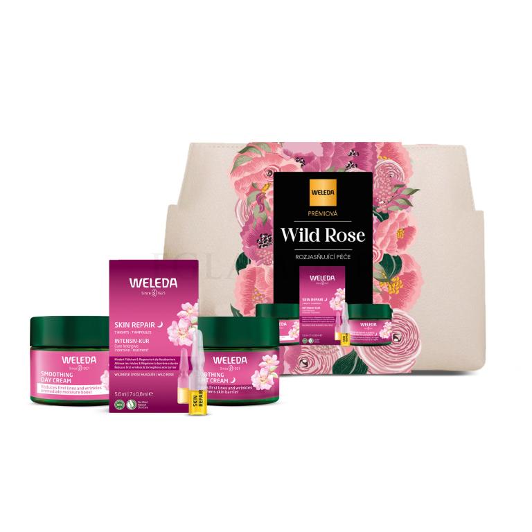 Weleda Wild Rose &amp; White Tea Premium Brightening Care Zestaw krem do twarzy na dzień Wild Rose &amp; White Tea Smoothing Day Cream 40 ml + krem do twarzy na noc Wild Rose &amp; White Tea Smoothing Night Cream 40 ml + nocna kuracja Wild Rose Skin Repair 7 Nights Intensive Treatment 5,6 ml + kosmetyczka