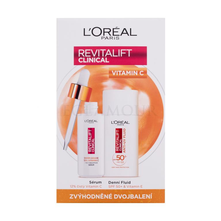 L&#039;Oréal Paris Revitalift Clinical Pure 12% Vitamin C Zestaw serum do twarzy Revitalift Clinical Vitamin C Serum 30 ml + krem do twarzy na dzień Revitalift Clinical Vitamin C Anti-UV Fluid SPF50 50 ml Uszkodzone pudełko