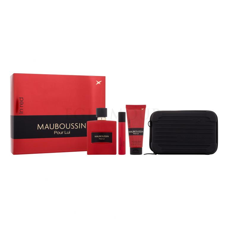 Mauboussin Pour Lui In Red Zestaw woda perfumowana 100 ml + żel pod prysznic 75 ml + woda perfumowana 20 ml + torba crossbody