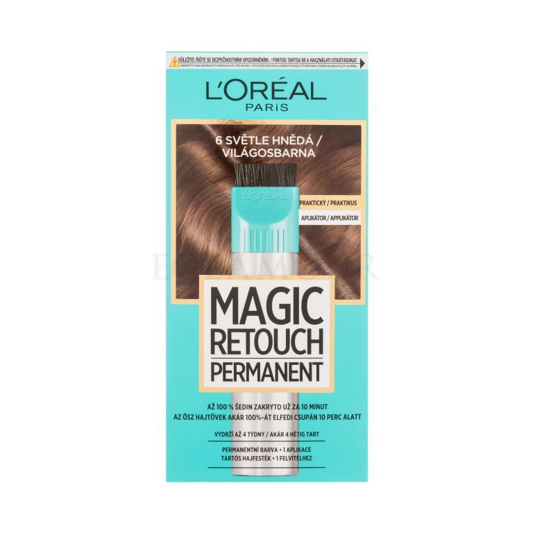 L&#039;Oréal Paris Magic Retouch Permanent Farba do włosów dla kobiet 18 ml Odcień 6 Light Brown Uszkodzone pudełko