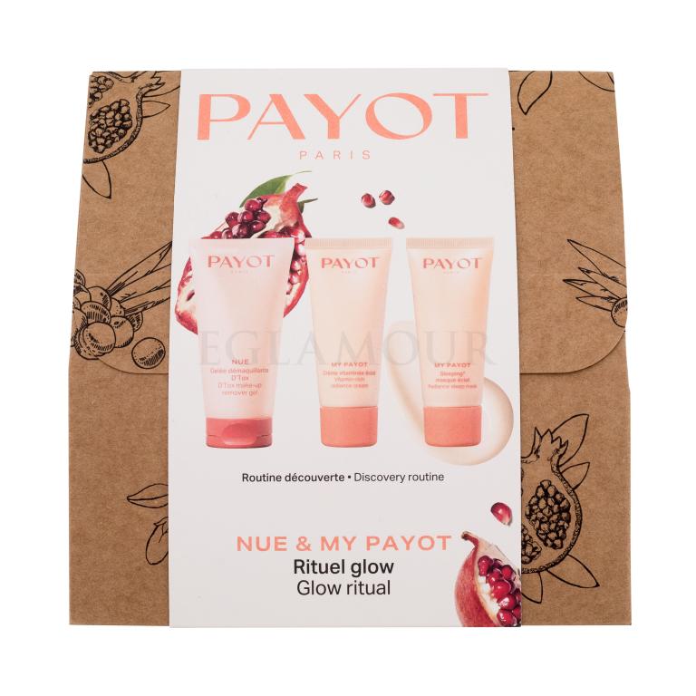 PAYOT Nue Glow Ritual Zestaw krem do twarzy Nue Vitamin-Rich Radiance Cream 30 ml + maska do twarzy na noc Nue Radiance Sleep Mask 30 ml + preparat do demakijażu Nue D&#039;Tox Make-up Remover Gel 50 ml