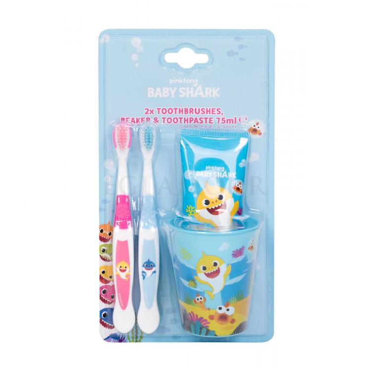 Pinkfong Baby Shark Set Zestaw Szczoteczka do zębów  2 szt + Pasta do zębów 75 ml + Kubeczek na szczoteczki