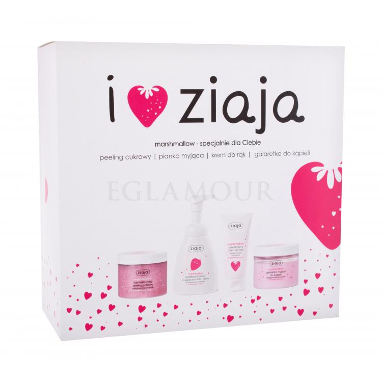 Ziaja I ♥ Ziaja Marshmallow Zestaw Peeling do ciała Marshmallow 300 ml + Mydło do rak w płynie Marshmallow 250 ml + Galaretka do kąpieli 260 ml + Krem do rąk Marshmallow 50 ml Uszkodzone pudełko