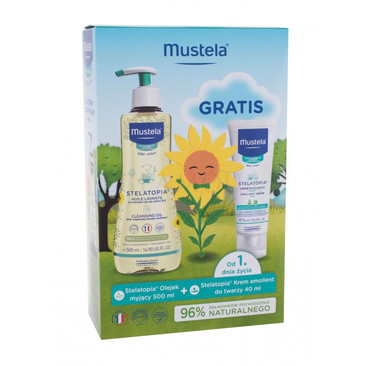 Mustela Bébé Stelatopia Zestaw Olejek do mycia Bébé Stelatopia Cleansing Oil 500 ml + Krem do twarzy Bébé Stelatopia Emollient Cream 40 ml