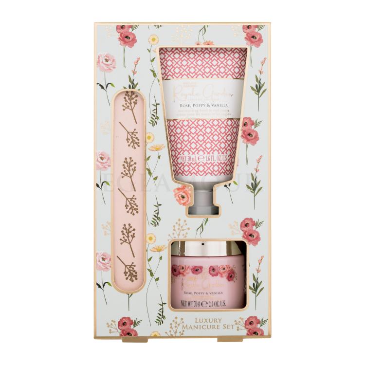 Baylis &amp; Harding Royale Garden Luxury Manicure Set Zestaw Krem do rąk Royale Garden Rose, Poppy &amp; Vanilla 50 ml + Sól mineralna Royale Garden Rose, Poppy &amp; Vanilla 70 g + Pilnik do paznokci