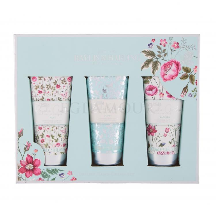 Baylis &amp; Harding Royale Garden Luxury Hand Cream Zestaw Krem do rąk Royale Garden Rose 50 ml + Krem do rąk Royale Garden Poppy 50 ml + Krem do rąk Royale Garden Vanilla 50 ml