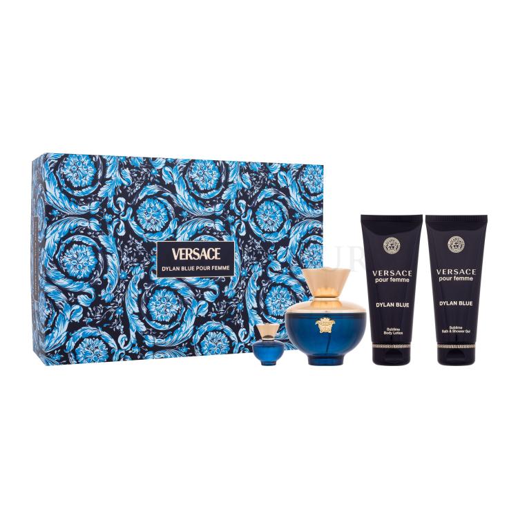 Versace Pour Femme Dylan Blue Zestaw Edp 100 ml + Edp 5 ml + Mleczko do ciała  100 ml + Żel pod prysznic 100 ml