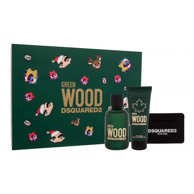 Dsquared2 Green Wood Zestaw EDT 100 ml + żel pod prysznic 100 ml + etui na karty