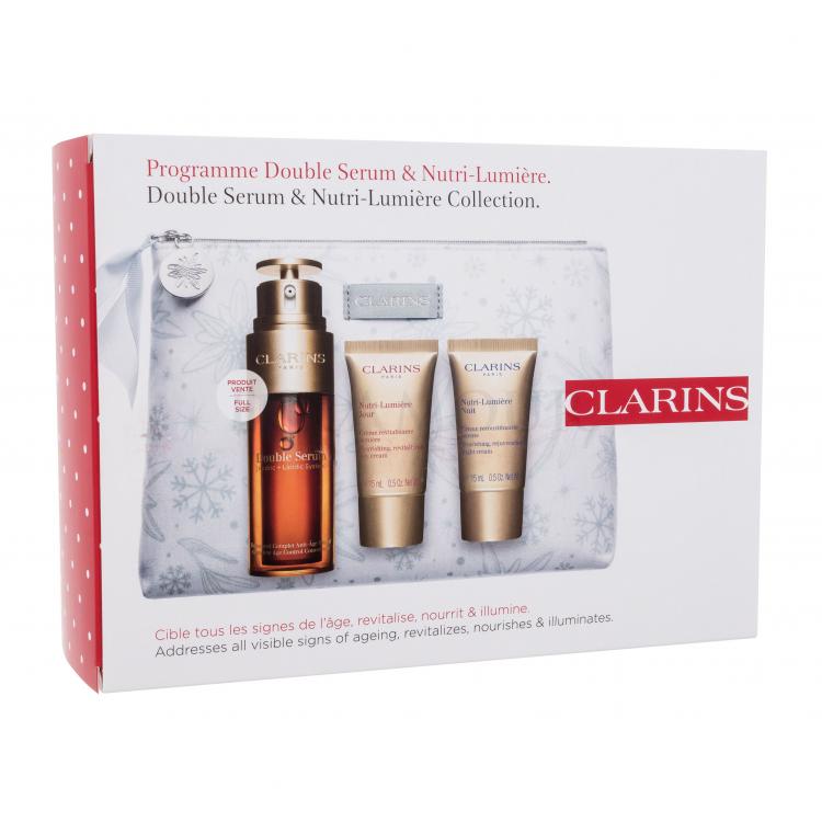 Clarins Double Serum &amp; Nutri-Lumiére Collection Zestaw Serum do twarzy 50 ml + krem do pielęgnacji twarzy na dzień 15 ml + krem do pielęgnacji twarzy na noc 15 ml + kosmetyczka