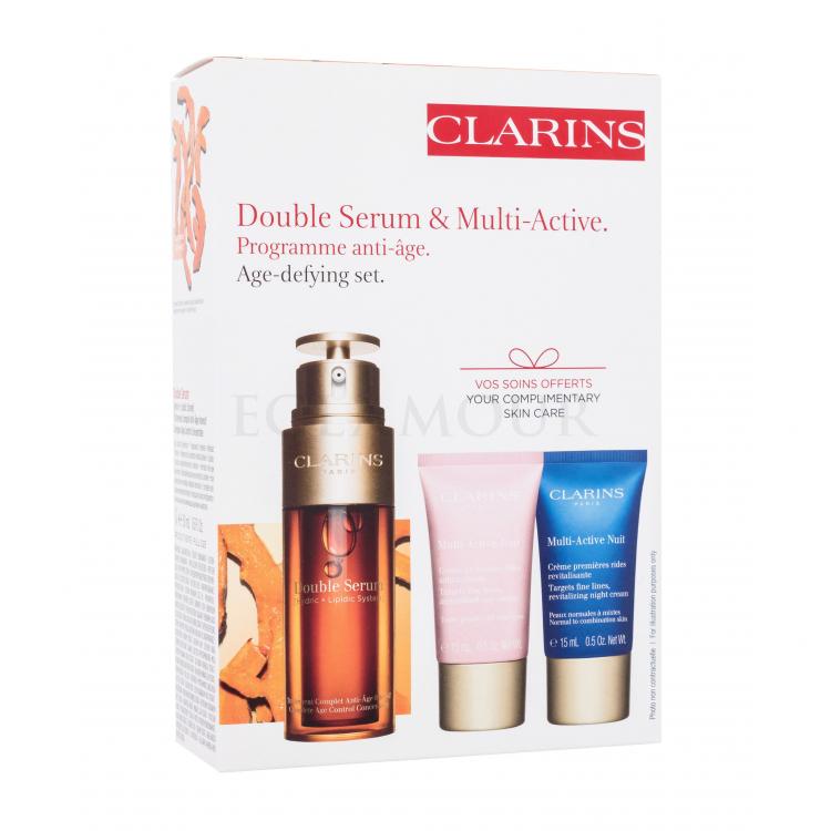 Clarins Double Serum &amp; Multi-Active Age-Defying Set Zestaw Serum do twarzy na dzień 50 ml + krem do twarzy na dzień 15 ml + krem do twarzy na noc 15 ml