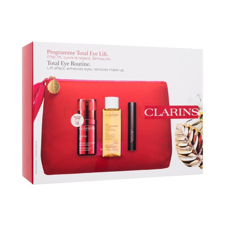 Clarins Total Eye Lift Routine Zestaw Krem pod oczy Total Eye Lift 15 ml + Tusz do rzęs Wonder Perfect Mascara 4D 3 ml 01 Perfect Black + Płyn do demakujażu Total Cleansing Oil 50 ml + Kosmetyczka