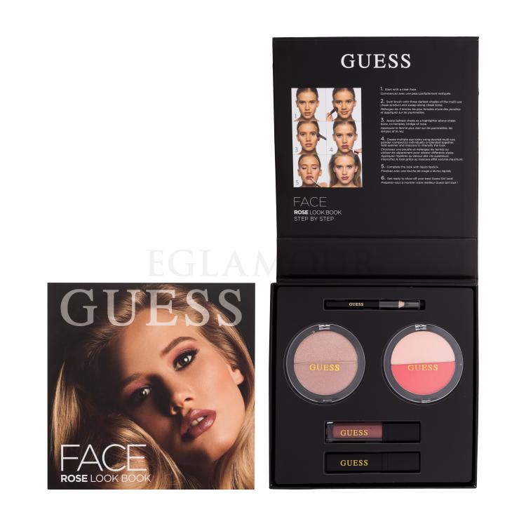 GUESS Look Book Face Zestaw Róż 2 x 7 g + pomadka 4 ml + tusz do rzęs 4 ml + kredka do oczu 0,5 g