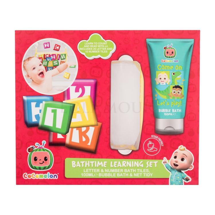 Cocomelon Bathtime Learning Set Zestaw Pianka do kąpieli 100 ml + klocki + siatka do zabawek