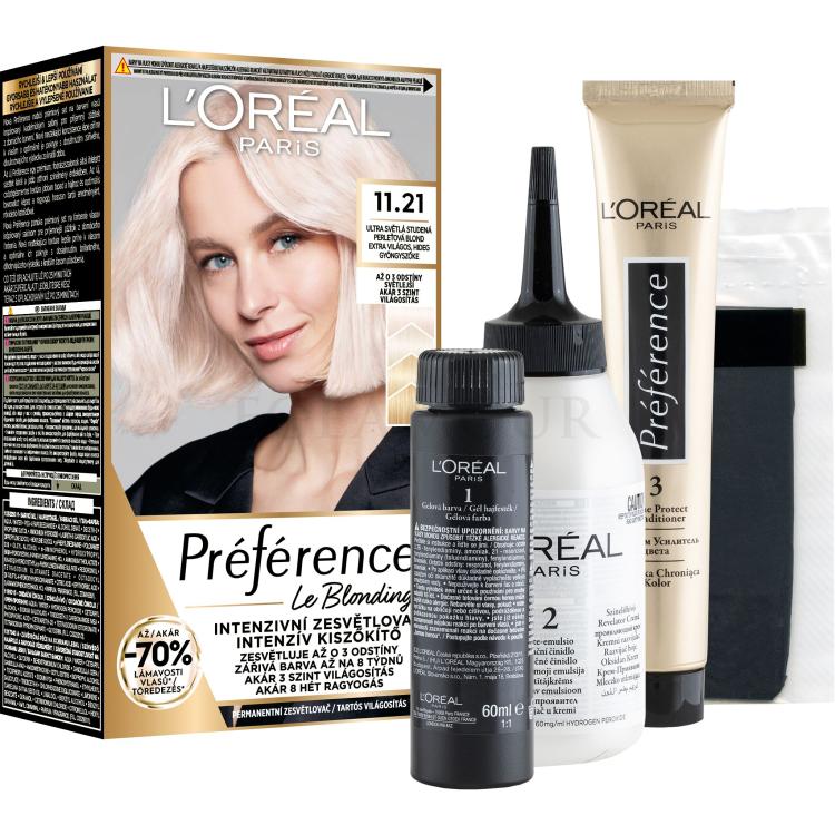 L&#039;Oréal Paris Préférence Le Blonding Farba do włosów dla kobiet 1 szt Odcień 11.21 Ultra Light Cold Pearl Blonde