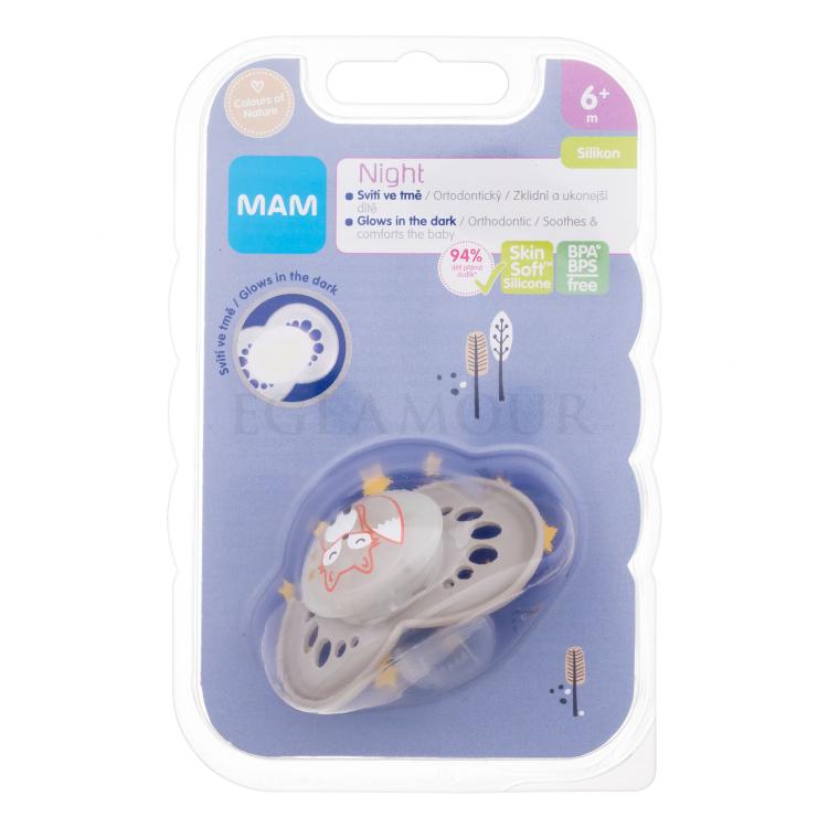 MAM Night Silicone Pacifier 6m+ Fox Smoczek dla dzieci 1 szt