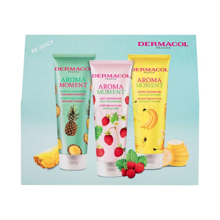 Dermacol Aroma Moment Be Juicy Zestaw żel pod prysznic Tropical Shower Gel Hawaiian Pineapple 250 ml + żel pod prysznic Juicy Shower Gel Wild Strawberries 250 ml + żel pod prysznic Exotic Shower Gel Bahamas Banana 250 ml