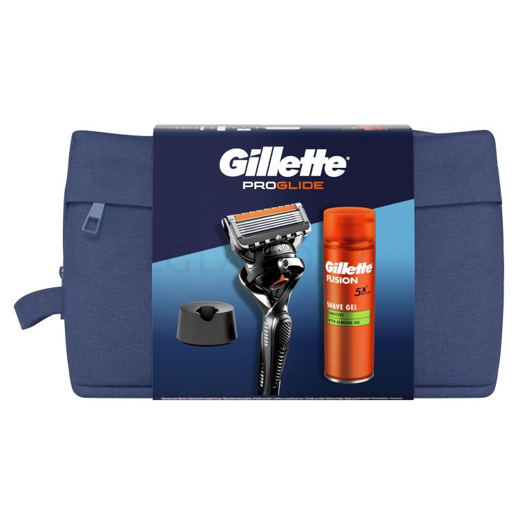 Gillette ProGlide Zestaw maszynka do golenia ProGlide 1 sztuka + żel do golenia Fusion Shave Gel Sensitive 200 ml + uchwyt na maszynkę do golenia + kosmetyczka