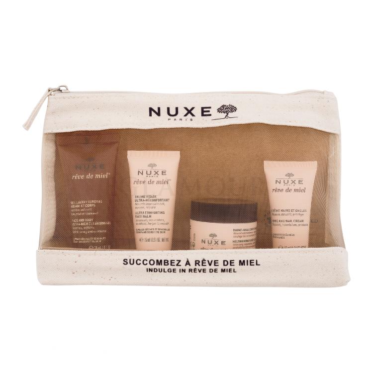 NUXE Rêve de Miel Travel Kit Zestaw żel pod prysznic Reve de Miel Face And Body Ultra Rich Cleansing Gel 30 ml + balsam do twarzy Reve de Miel Ultra Comforting Face Balm 15 ml + balsam do ciała Reve de Miel Melting Honey Body Oil Balm 30 ml + krem do rąk Reve de Miel Hand And Nail Cream 15 ml