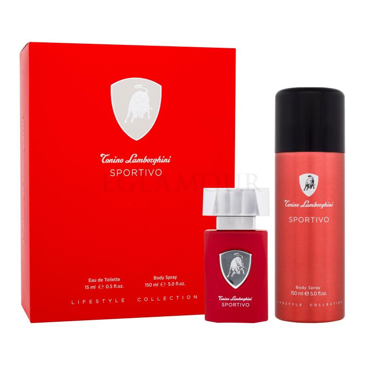 Lamborghini Sportivo Zestaw woda toaletowa 15 ml + spray do ciała 150 ml