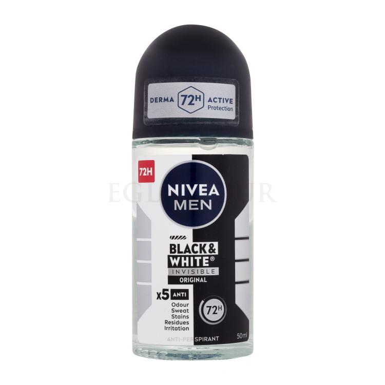 Nivea Men Invisible For Black &amp; White Original Deo Roll-On 72H Antyperspirant dla mężczyzn 50 ml