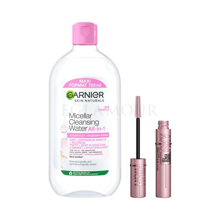 Zestaw Płyn micelarny Garnier Skin Naturals Micellar Cleansing Water All-in-1 + Tusz do rzęs Maybelline Lash Sensational Sky High