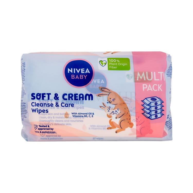 Nivea Baby Soft &amp; Cream Cleanse &amp; Care Wipes Chusteczki oczyszczające dla dzieci 4x57 szt