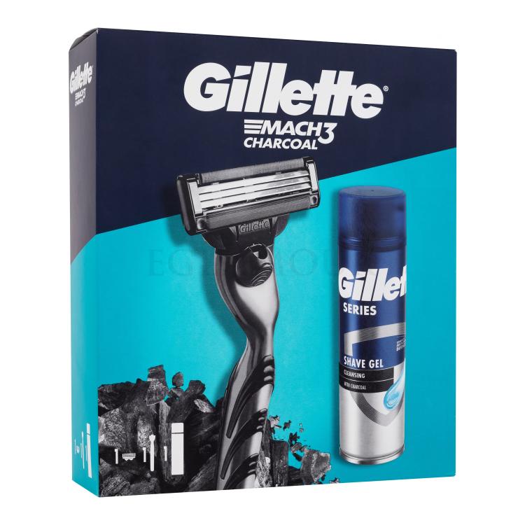 Gillette Mach3 Charcoal Zestaw maszynka do golenia Mach3 Charcoal 1 szt. + żel do golenia Series Shave Gel Cleansing With Charcoal 200 ml