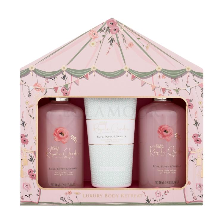 Baylis &amp; Harding Royale Garden Rose, Poppy &amp; Vanilla Luxury Body Retreat Zestaw krem pod prysznic 2 x 300 ml + mleczko do ciała 200 ml