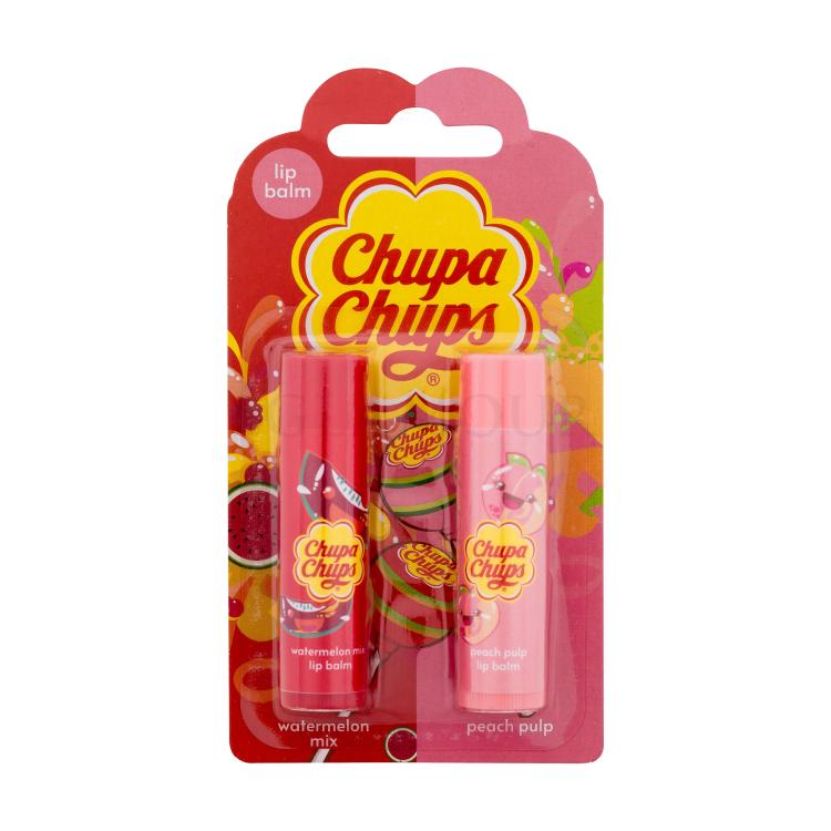 Chupa Chups Lip Balm Duo SET1 Zestaw balsam do ust 4 g Watermelon Mix + balsam do ust 4 g Peach Pulp