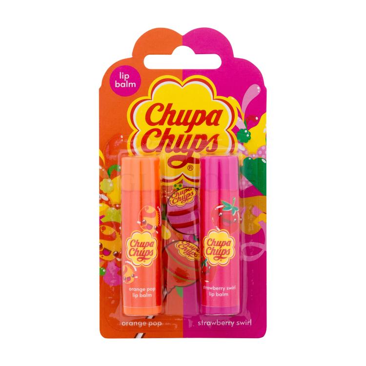 Chupa Chups Lip Balm Duo SET2 Zestaw balsam do ust 4 g Orange Pop + balsam do ust 4 g Strawberry Swirl