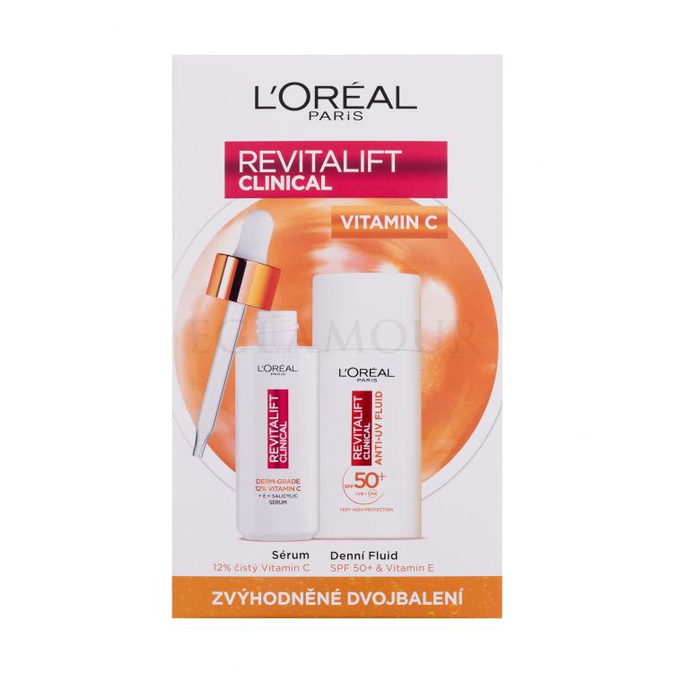 L&#039;Oréal Paris Revitalift Clinical Pure 12% Vitamin C Zestaw serum do twarzy Revitalift Clinical Vitamin C Serum 30 ml + krem do twarzy na dzień Revitalift Clinical Vitamin C Anti-UV Fluid SPF50 50 ml Uszkodzone pudełko