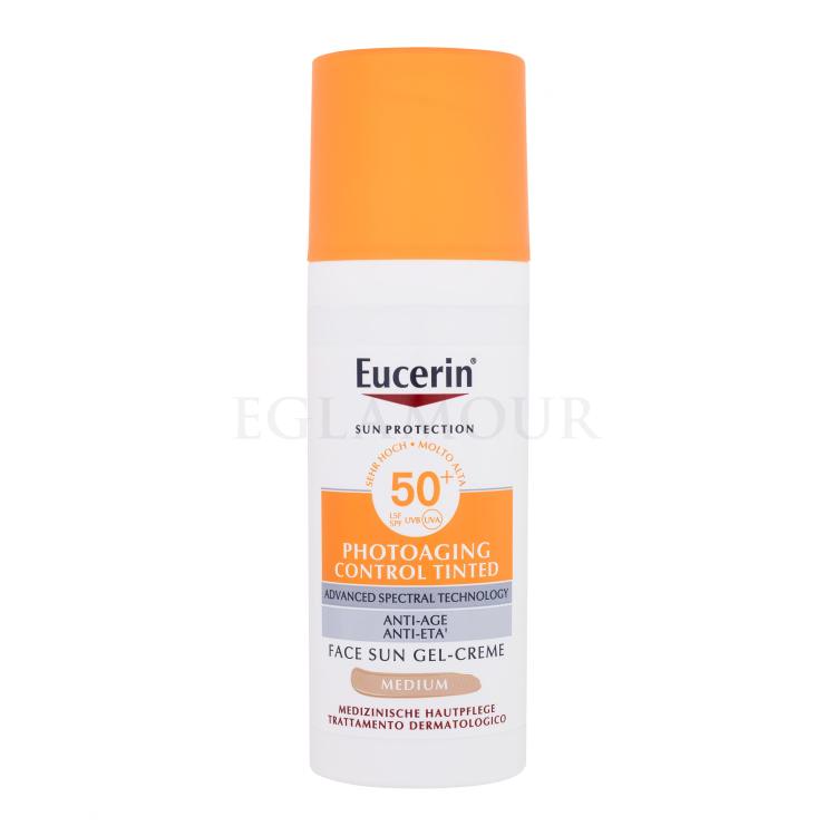 Eucerin Sun Protection Photoaging Control Tinted Gel-Cream SPF50+ Preparat do opalania twarzy dla kobiet 50 ml Odcień Medium Uszkodzone pudełko