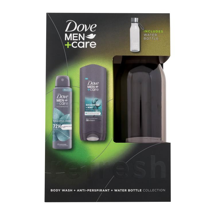 Dove Men + Care Eucalyptus + Mint Zestaw żel pod prysznic Men Care Eukalyptus Mint 250 ml + antyperspirant Men Care Eukalyptus Mint 72H 150 ml + plastikowa butelka na wodę