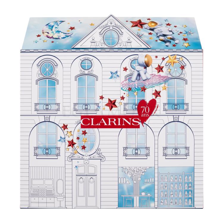 Clarins Advent Calendar 12 Day Zestaw krem pod oczy 1 szt. + balsam do twarzy 1 szt. + baza pod makijaż 1 szt. + tusz do rzęs 1 szt. + krem do rąk 1 szt. + balsam do ciała 1 szt. + olejek do ust 1 szt. + maska do twarzy 1 szt. + tonik do skóry 1 szt. + serum do rzęs 1 szt. + peeling do ciała 1 szt. 